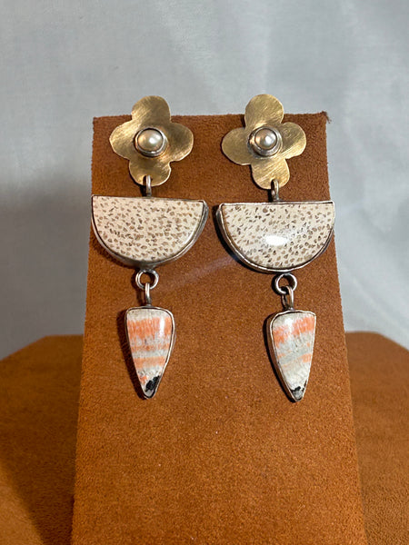 Pearl Fossilized Palm Earrings by Victoria Maase Stoll