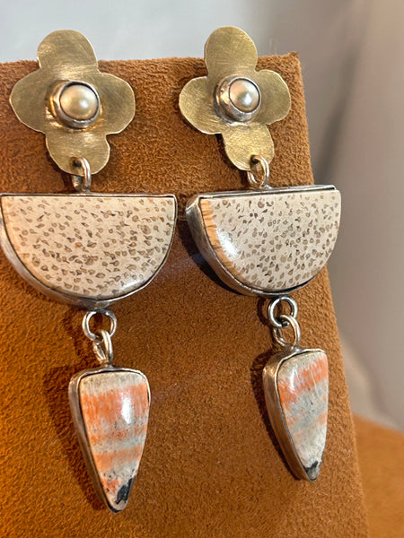Pearl Fossilized Palm Earrings by Victoria Maase Stoll