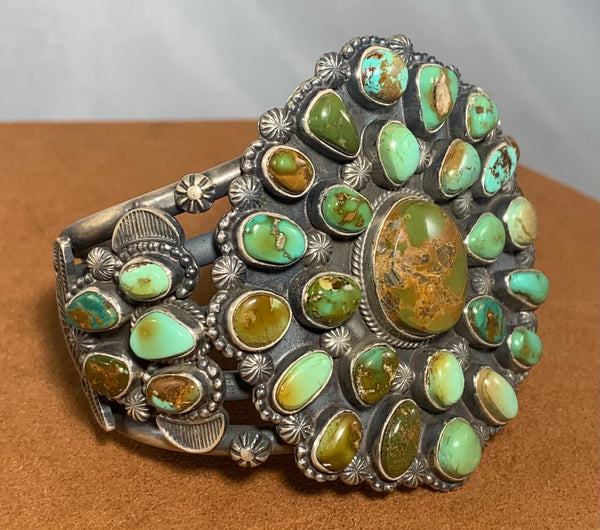 Green Bisbee Turquoise Cluster Cuff by Tommy Jackson