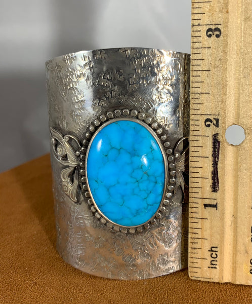 Wide Band Butterfly Cuff with Turquoise by Aldrich Arts