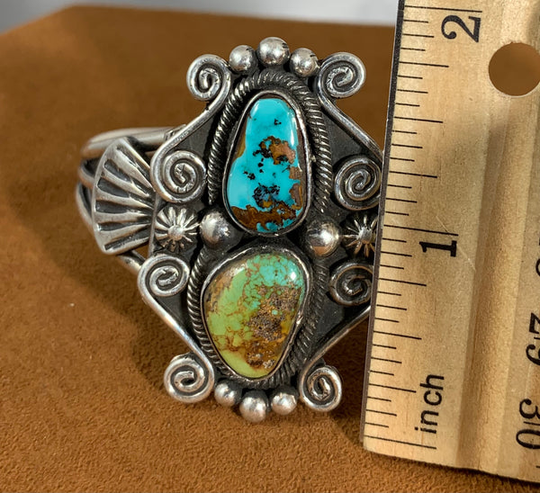 Two Tone Turquoise Cuff by Leon Martinez
