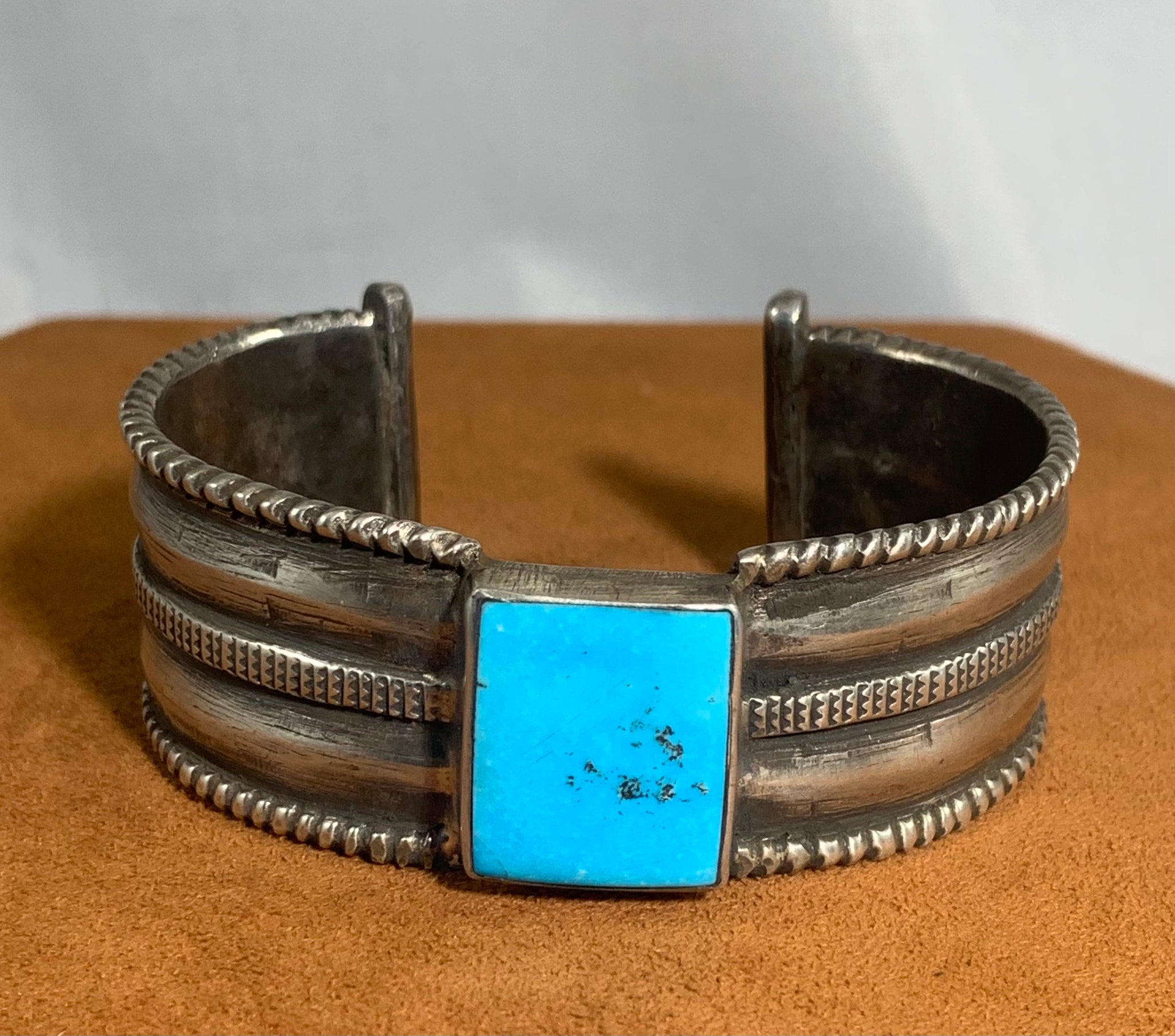 Square Stone Blue Gem Turquoise Cuff by Jock Favour