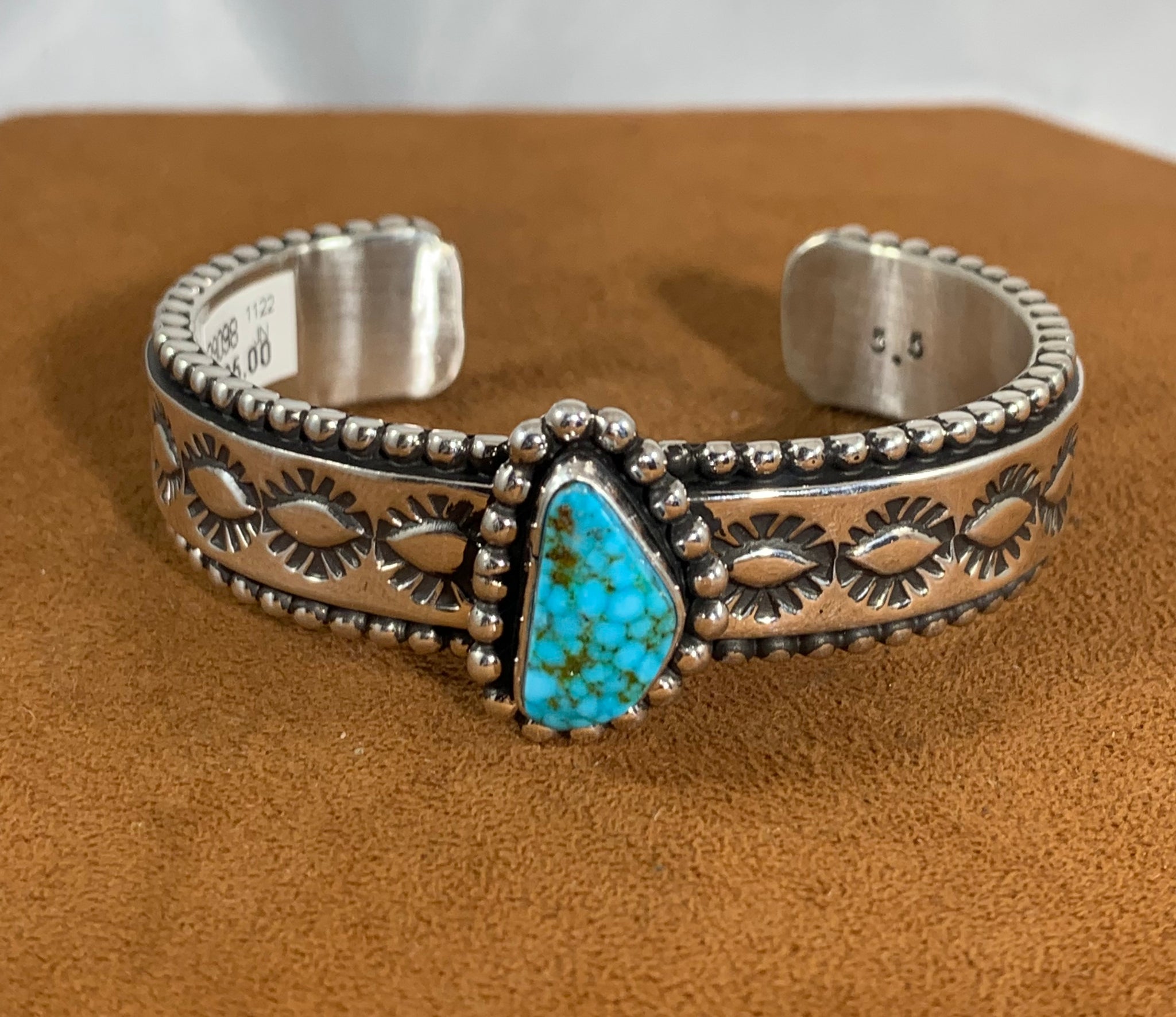 Stamped Turquoise Cuff by Johnathan Nez