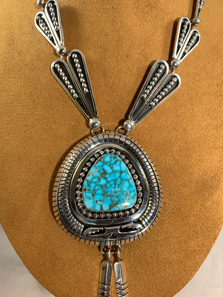 High Grade Blue Kingman Turquoise Necklace by Johnathan Nez