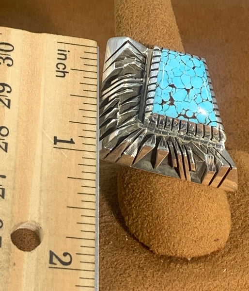 Silver Ice Turquoise Ring by Isaiah Ortiz