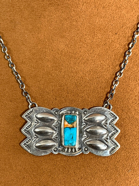 Turquoise Rectangular Concho Necklace by First American Traders