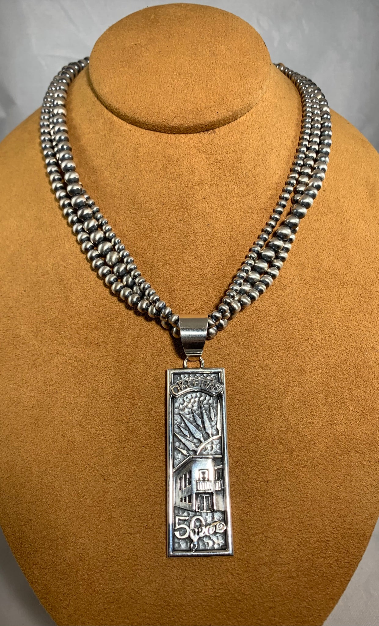 Three Strand Navajo Bead  Necklace with Ortega Pendant by Kevin Randall Studios