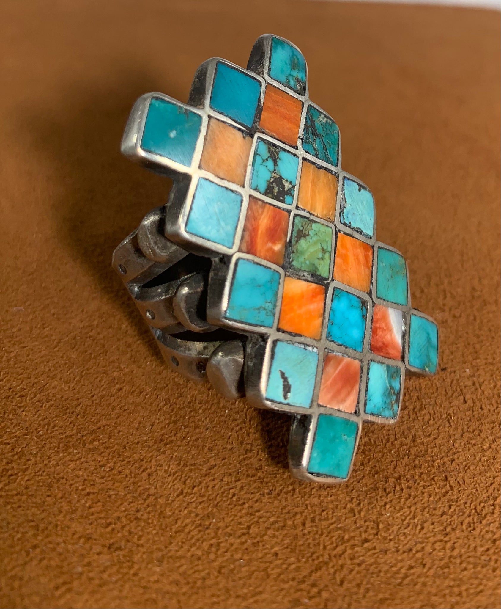 Turquoise and Spiny Oyster Inlay Ring by Jock Favour