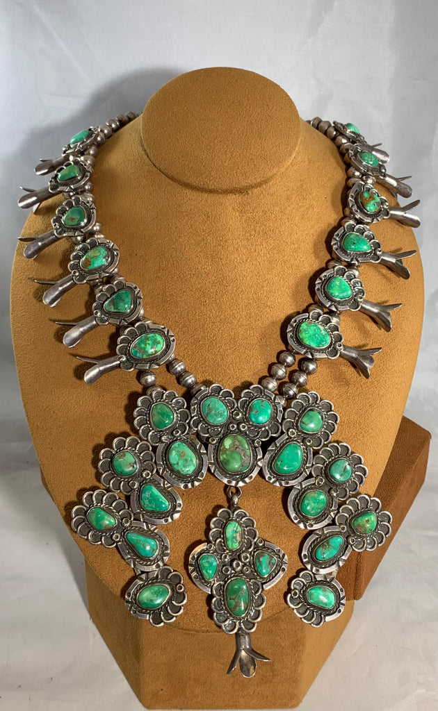 Kingman Turquoise Squash Blossom Necklace Tony Yazzie – Pickle Barrel  Trading Post