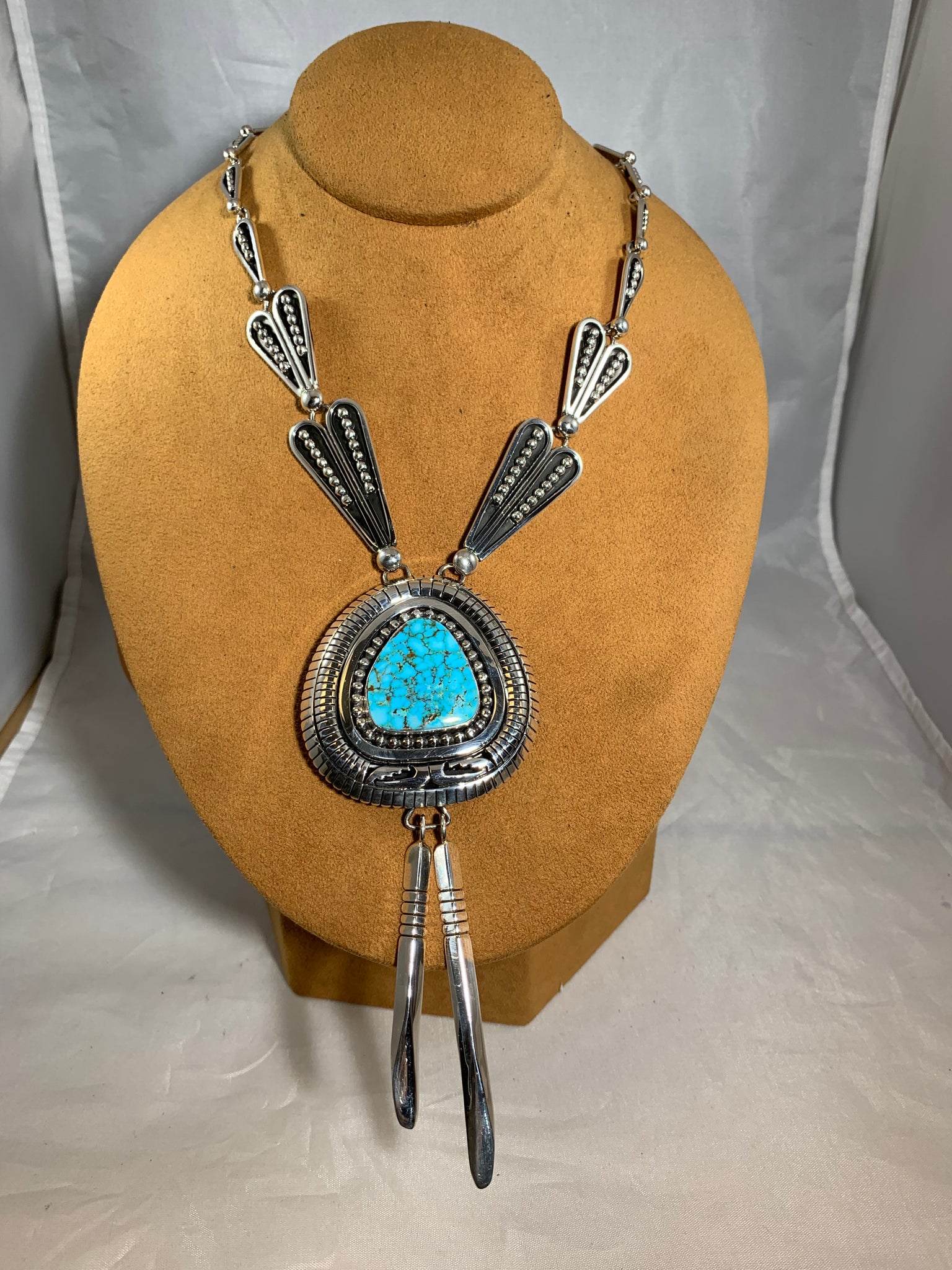 High Grade Blue Kingman Turquoise Necklace by Johnathan Nez