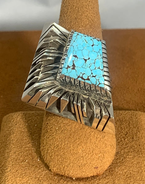 Silver Ice Turquoise Ring by Isaiah Ortiz