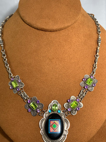 Onyx Peridot Necklace by Aldrich Arts