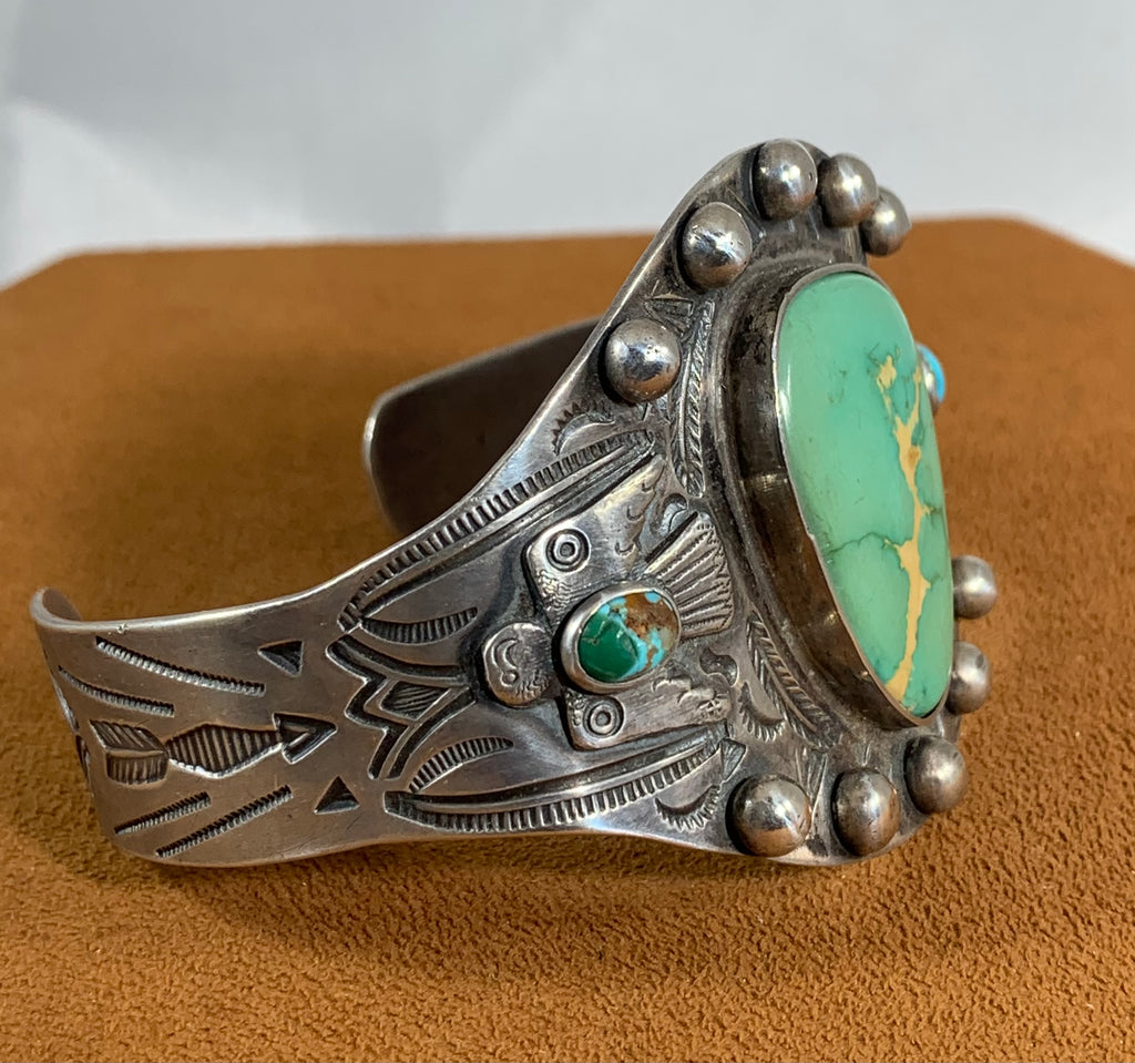 Large Vintage Fred Harvey Thunderbird Turquoise Cuff (1930