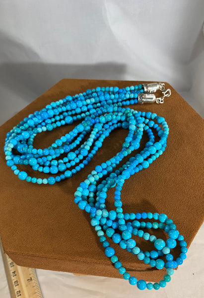 Long Three Strand Turquoise Bead Necklace by Don Lucas