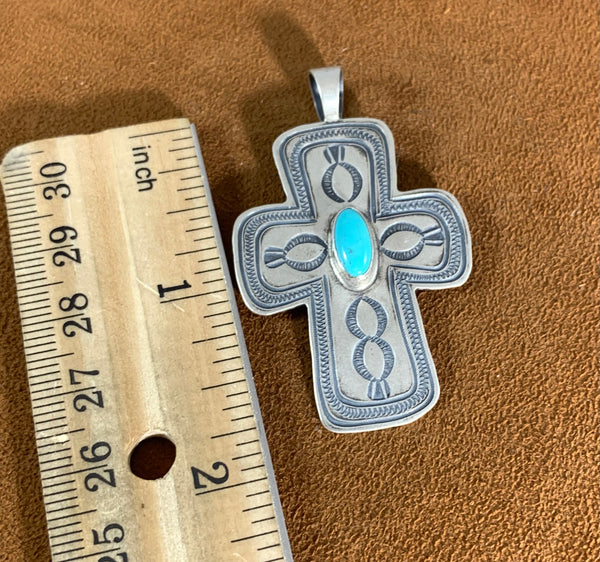 Turquoise Oval Cross Pendant by Don Lucas