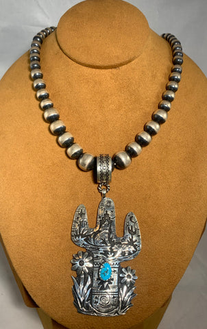 Coyote Cactus Pendant on Beads by Richard Singer