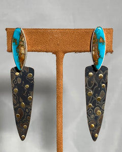 Turquoise, Gold and Mokume-Gane Earrings by Victoria Maase Stoll