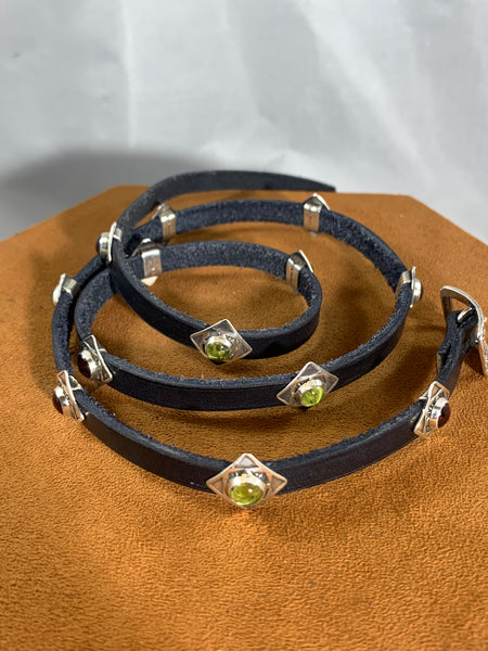 Garnet and Peridot Concho Wrap Bracelet/ Hat Band by Rick Montaño