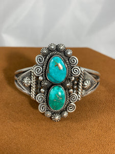 Two Stone Turquoise Cuff by Leon Martinez