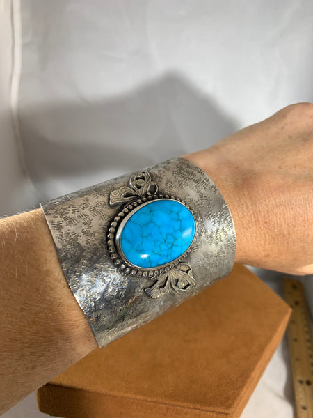 Wide Band Butterfly Cuff with Turquoise by Aldrich Arts