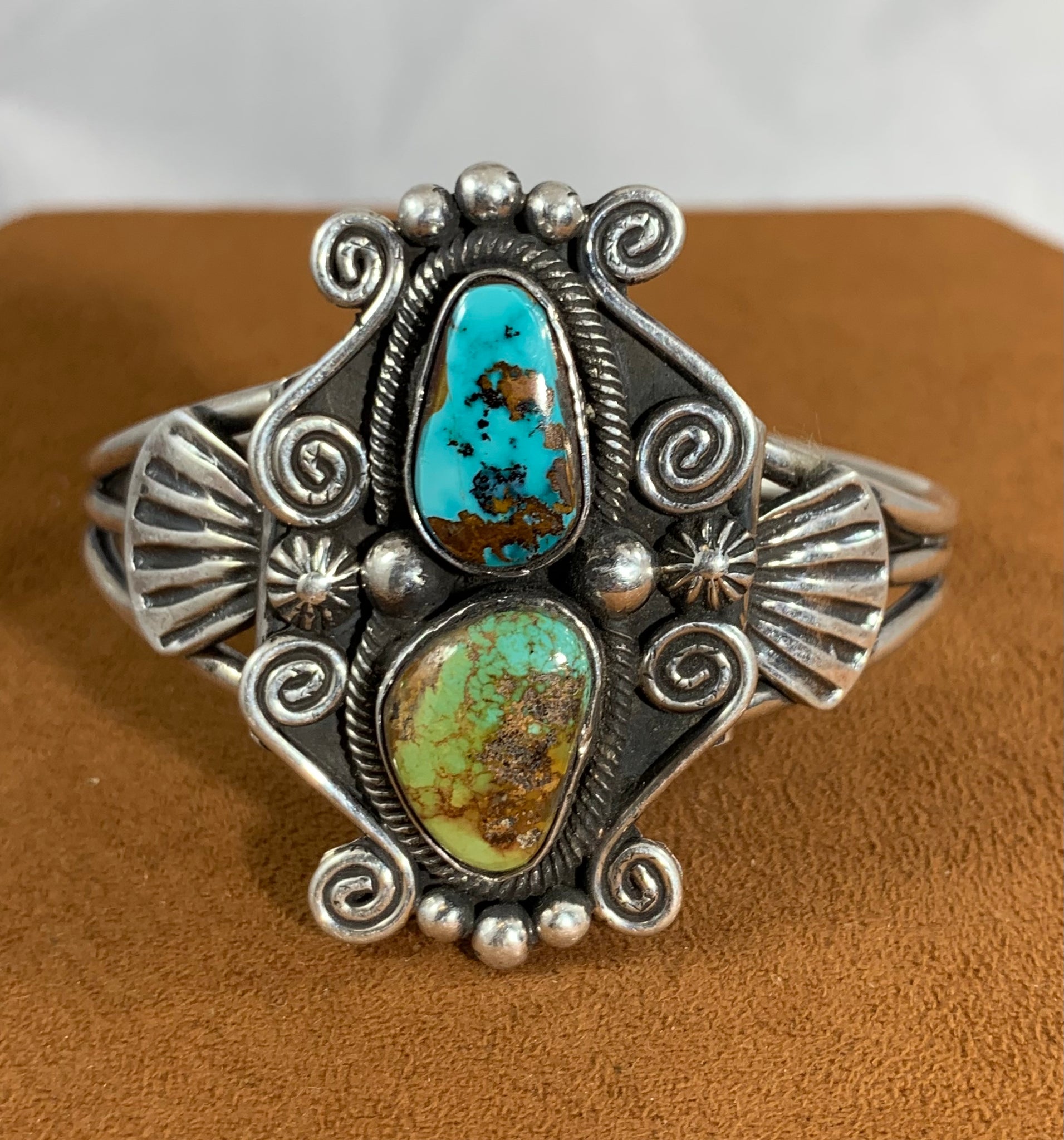 Two Tone Turquoise Cuff by Leon Martinez