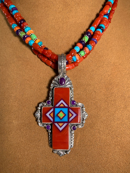 Coral Cross Necklace by Aldrich Arts
