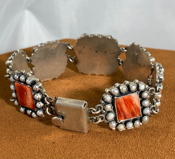 Orange Spiny Oyster and Pearl Bracelet by Federico Jimenez