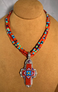 Coral Cross Necklace by Aldrich Arts