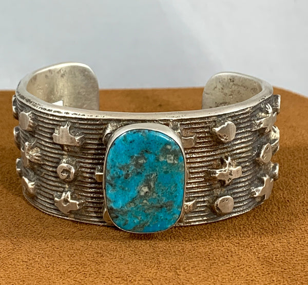 Corn Rows with Cross and Sun Turquoise Cuff by Ira Custer