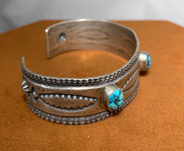 Stamped Turquoise Cuff by Don Lucas
