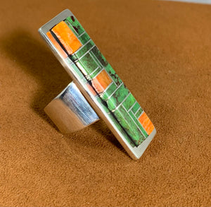 Inlay Turquoise and Spiny Oyster Ring by Marie Jackson