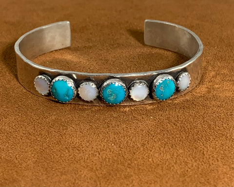 Mother of Pearl and Turquoise Cuff by Richard Schmidtt