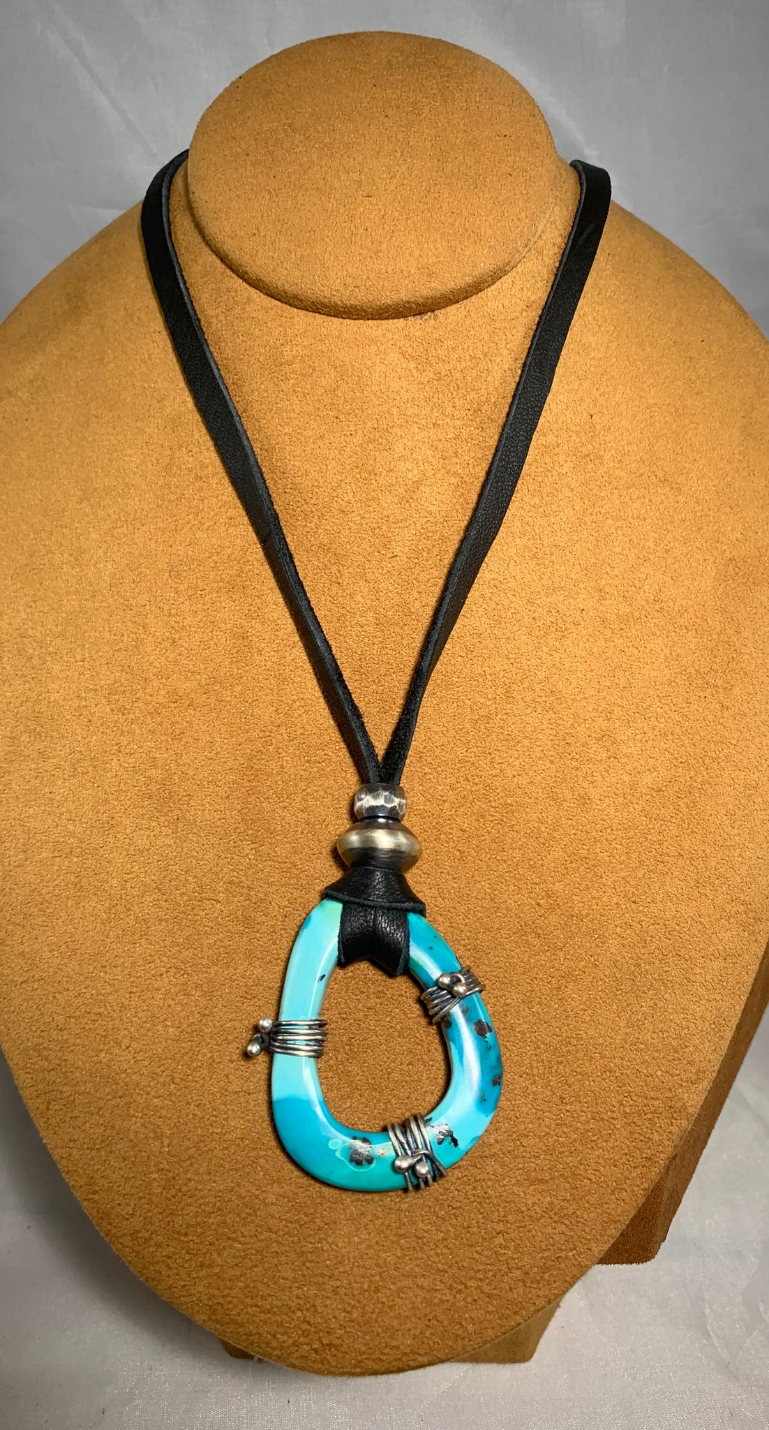 Hubei Loop Turquoise on Leather by Gloria Sawin Fine Jewelers