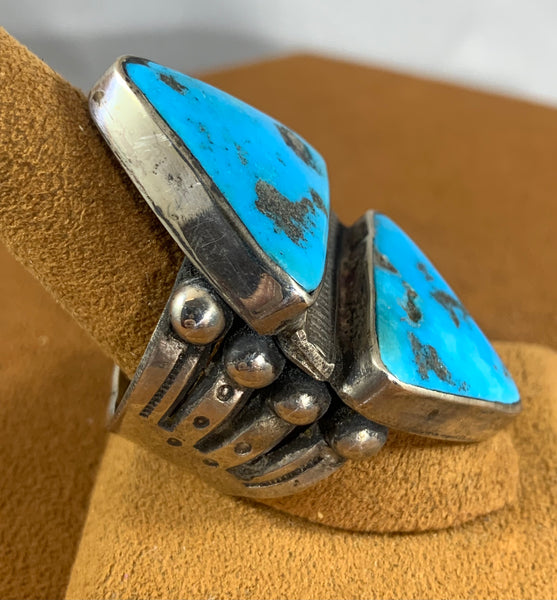 Double Triangle Blue Gem Turquoise Ring by Jock Favour