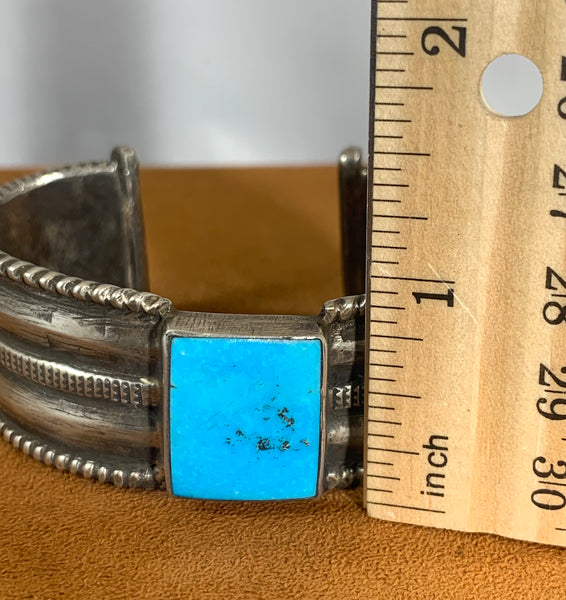Square Stone Blue Gem Turquoise Cuff by Jock Favour
