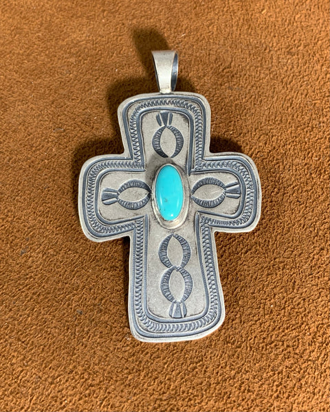 Turquoise Oval Cross Pendant by Don Lucas