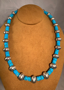 Turquoise Bead and Stamped Bead Necklace by Don Lucas