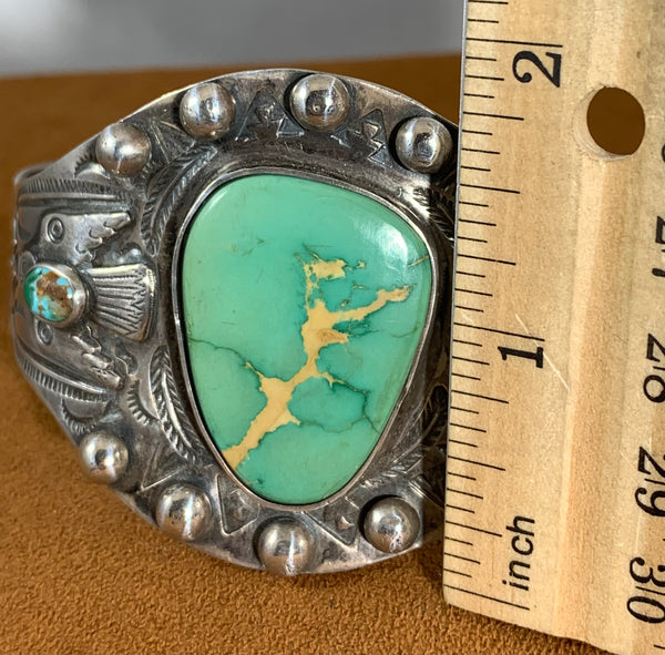 Large Vintage Fred Harvey Thunderbird Turquoise Cuff (1930)