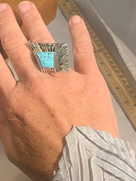 Silver Ice Turquoise Ring by Isaiah Ortiz