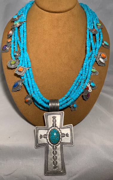 Multi-Stone Hieshi Cross Necklace by Don Lucas