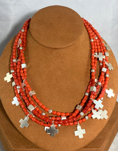 Red Coral Cross Choker by Don Lucas