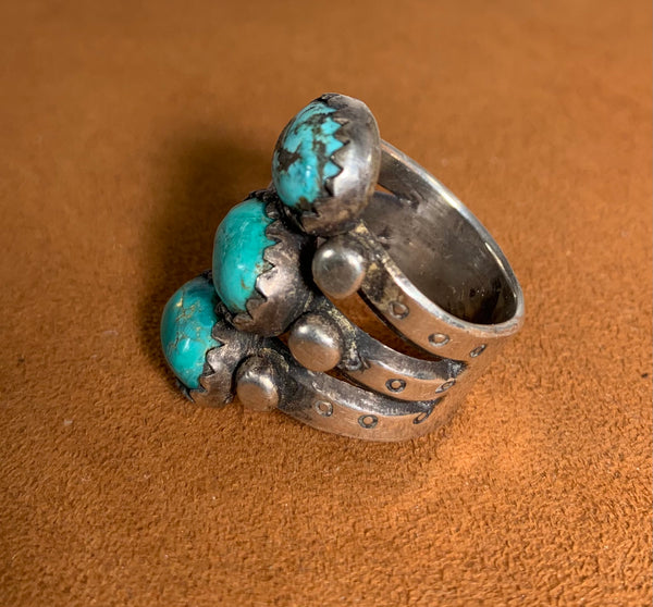 Three Stone Turquoise Ring by Jock Favour