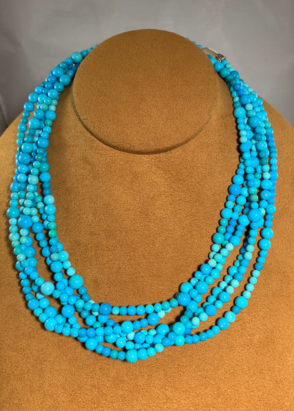 Long Three Strand Turquoise Bead Necklace by Don Lucas