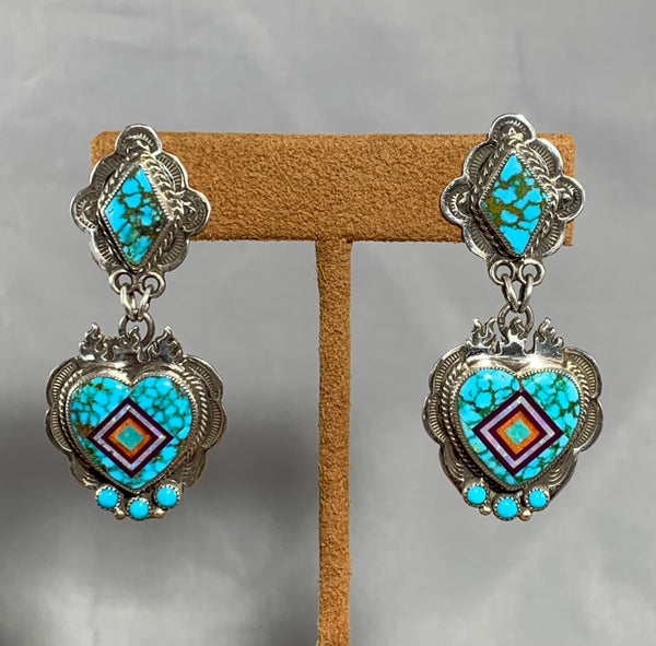 Flaming Heart Inlay Earrings by Valerie and Benny Aldrich