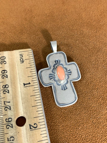 Pink Coral Cross Pendant by Don Lucas