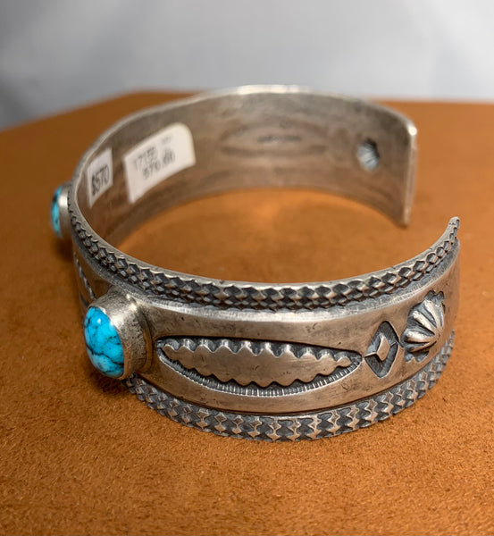 Stamped Turquoise Cuff by Don Lucas