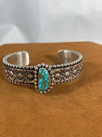 Stamped Turquoise Cuff by Johnathan Nez
