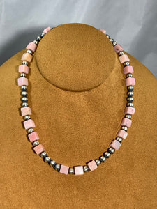16” Squared Pink Conch Bead Necklace  by First American Traders