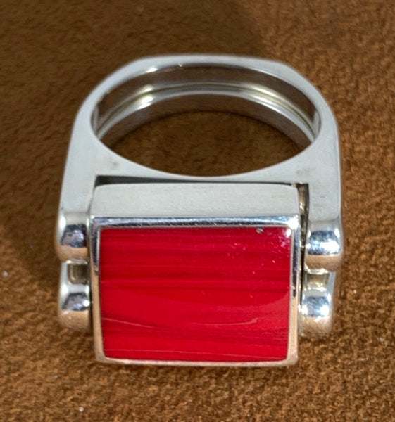 Rosarita and Mother of Pearl Double Delight Reversible Ring by Gloria Sawin